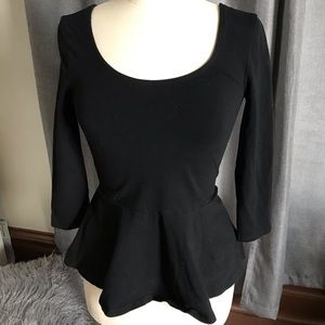 Black Zipper Peplum 3/4 Sleeve Top